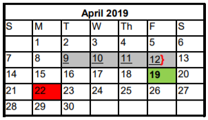 District School Academic Calendar for Cedar Park Middle School for April 2019