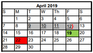 District School Academic Calendar for Bush Elementary School for April 2019