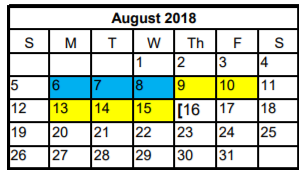 District School Academic Calendar for Reagan Elementary School for August 2018