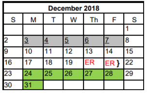 District School Academic Calendar for Plain Elementary School for December 2018