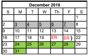 District School Academic Calendar for Leander High School for December 2018