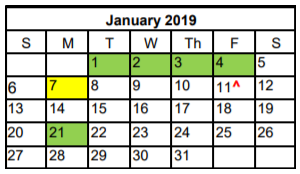 District School Academic Calendar for Cedar Park Middle School for January 2019