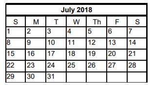 District School Academic Calendar for Cox Elementary School for July 2018