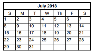 District School Academic Calendar for Plain Elementary School for July 2018