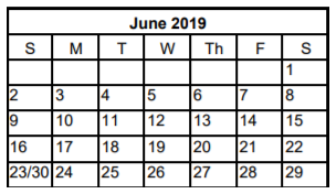 District School Academic Calendar for Bush Elementary School for June 2019