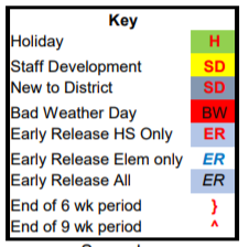 District School Academic Calendar Legend for Plain Elementary School