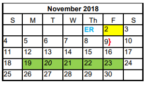 District School Academic Calendar for Canyon Ridge Middle School for November 2018