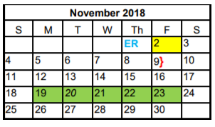 District School Academic Calendar for New Hope High School for November 2018