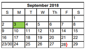 District School Academic Calendar for New Hope High School for September 2018
