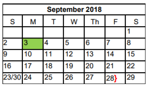 District School Academic Calendar for Four Points Middle School for September 2018