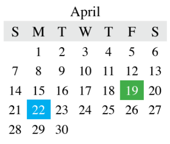 District School Academic Calendar for Middle School #15 for April 2019