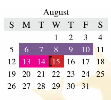 District School Academic Calendar for Middle School #15 for August 2018