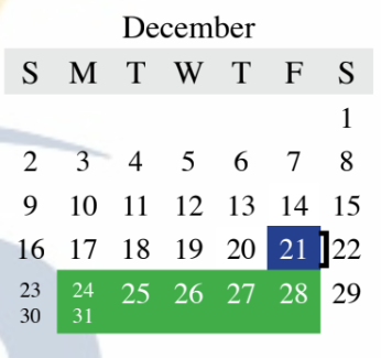 District School Academic Calendar for Timber Creek Elementary for December 2018
