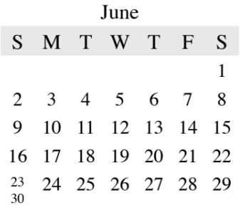 District School Academic Calendar for Clayton Downing Middle School for June 2019