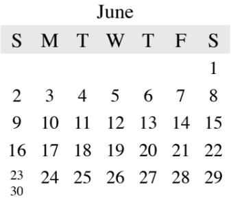 District School Academic Calendar for Legends Property for June 2019