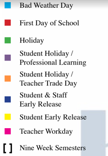 District School Academic Calendar Legend for Griffin Middle