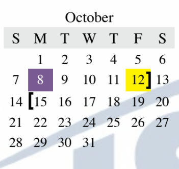 District School Academic Calendar for Middle School #15 for October 2018