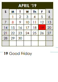 District School Academic Calendar for Estacado High School for April 2019