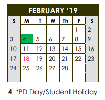 District School Academic Calendar for Smylie Wilson Middle School for February 2019