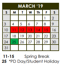District School Academic Calendar for Stubbs Early Childhood Ctr for March 2019