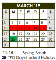 District School Academic Calendar for Whiteside Elementary for March 2019