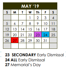 District School Academic Calendar for Maedgen Elementary for May 2019