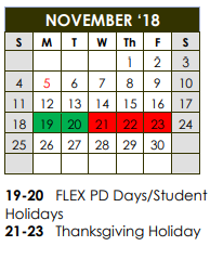 District School Academic Calendar for Martin Early Childhood Ctr for November 2018