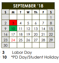 District School Academic Calendar for Honey Elementary for September 2018
