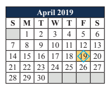 District School Academic Calendar for T A Howard Middle for April 2019