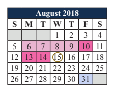 District School Academic Calendar for Elizabeth Smith Elementary for August 2018