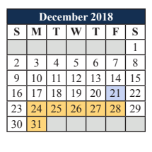 District School Academic Calendar for T A Howard Middle for December 2018