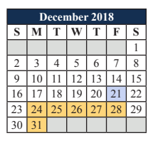 District School Academic Calendar for Brooks Wester Middle School for December 2018