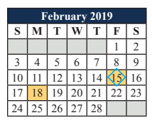 District School Academic Calendar for Elizabeth Smith Elementary for February 2019