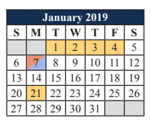 District School Academic Calendar for T A Howard Middle for January 2019