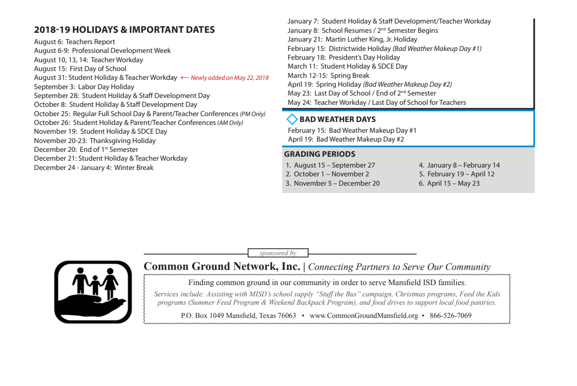 District School Academic Calendar Key for Carol Holt Elementary