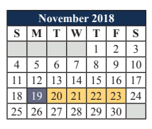 District School Academic Calendar for Elizabeth Smith Elementary for November 2018