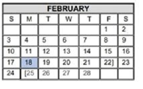 District School Academic Calendar for Instr/guid Center for February 2019