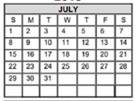 District School Academic Calendar for Castaneda Elementary for July 2018