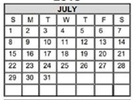 District School Academic Calendar for Bonham Elementary for July 2018