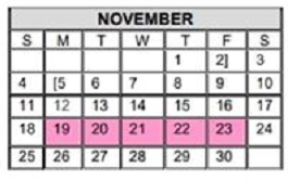 District School Academic Calendar for Michael E Fossum Middle School for November 2018