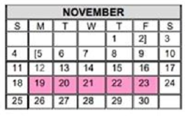 District School Academic Calendar for Cathey Middle School for November 2018