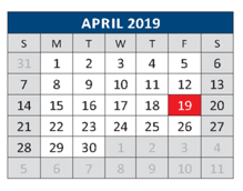 District School Academic Calendar for J J A E P for April 2019