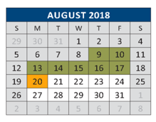 District School Academic Calendar for C T Eddins Elementary for August 2018