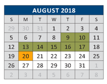 District School Academic Calendar for J J A E P for August 2018