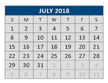 District School Academic Calendar for J J A E P for July 2018