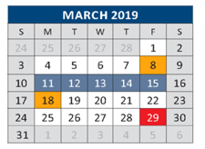 District School Academic Calendar for C T Eddins Elementary for March 2019