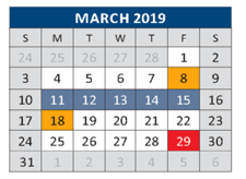 District School Academic Calendar for J J A E P for March 2019