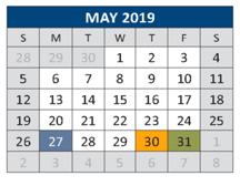 District School Academic Calendar for J J A E P for May 2019