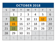 District School Academic Calendar for Jose De Jesus And Maria Luisa Vega for October 2018