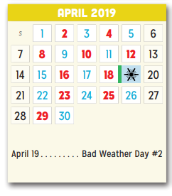 District School Academic Calendar for Thompson Elementary for April 2019